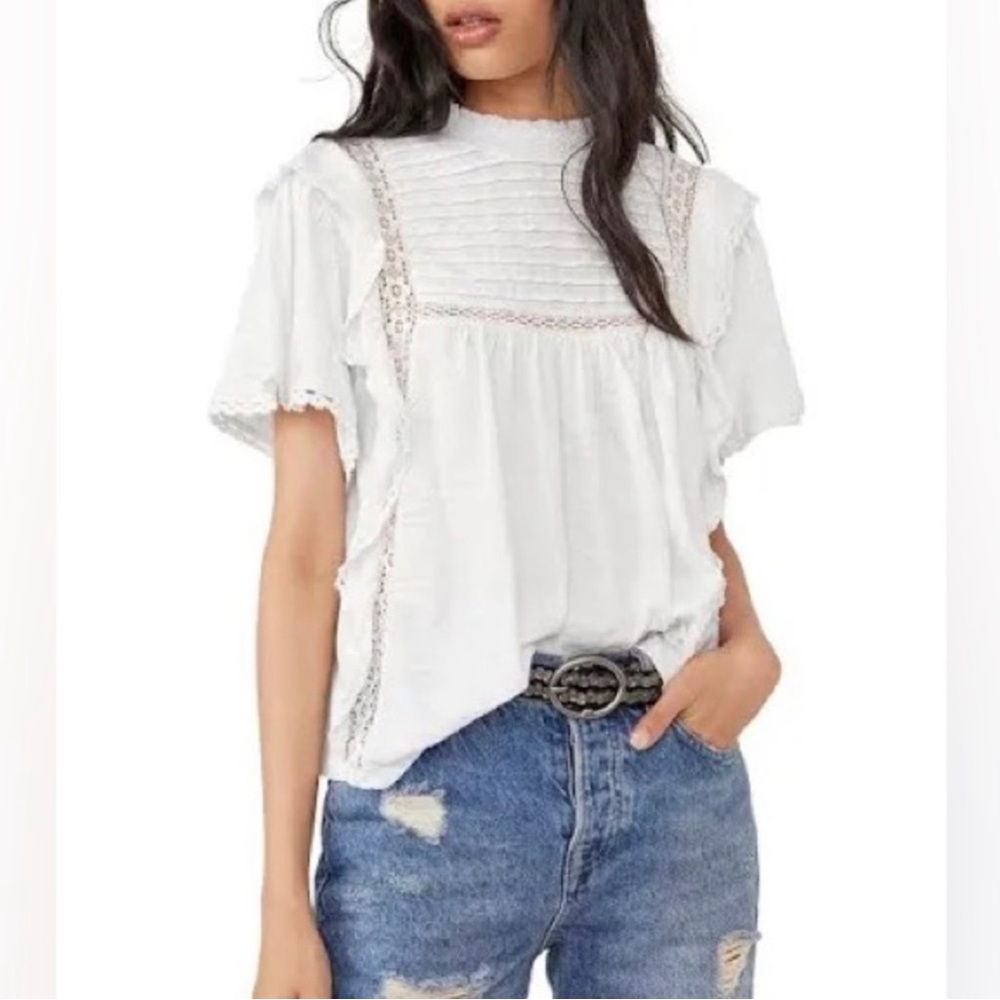 Free People Le Femme white ruffle boho top